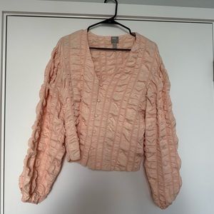 ASOS Textured Long Sleeve Top with Button Front